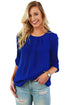 Sexy Blue Ruched Detail Pin up Sleeve Front Blouse